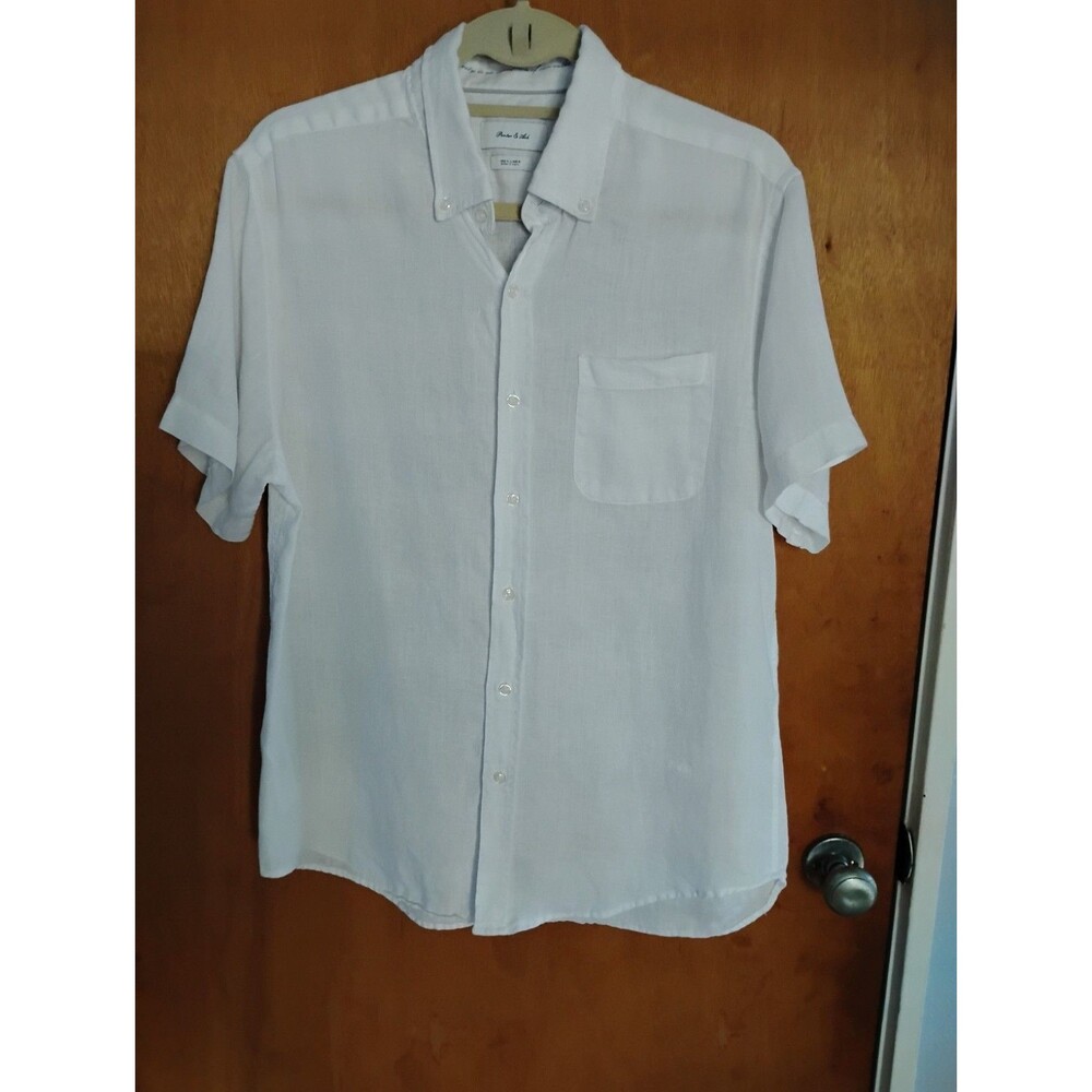 Porter & Ash Men's White 100% Linen Shirt Old Money Cozy Casual Vacation Top M